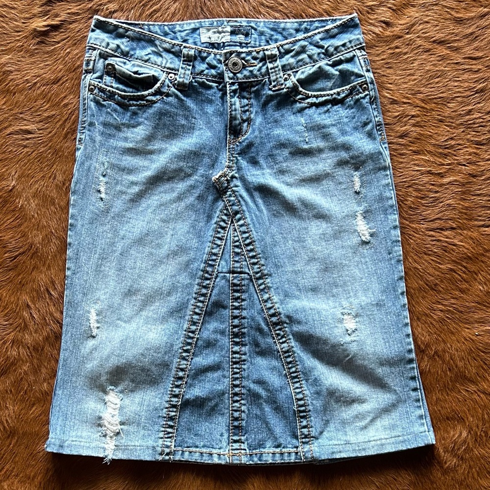 Aeropostale Distressed Blue Denim Pencil Skirt